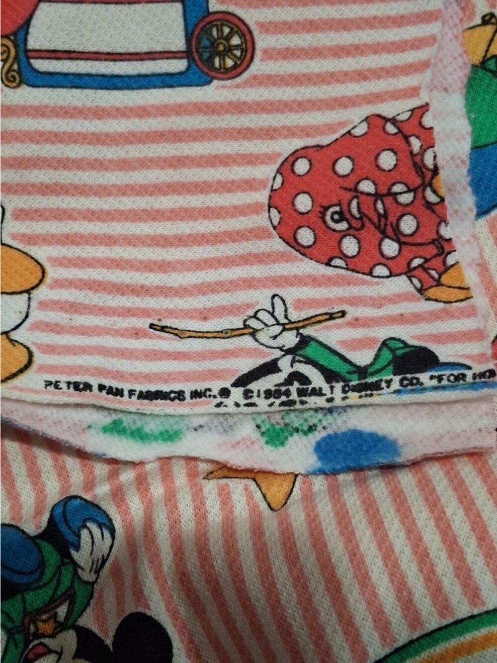 Vtg 1984 Mickey Mouse And Friends Material Pink Stripe Background Jersey Knit - Picture 3 of 4